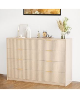 8 Drawer Fluted Dresser for Bedroom, 55" Wide Modern Chest of Drawers with Metal Handle, Fluted Wood TV Stand, Modern Large Dresser