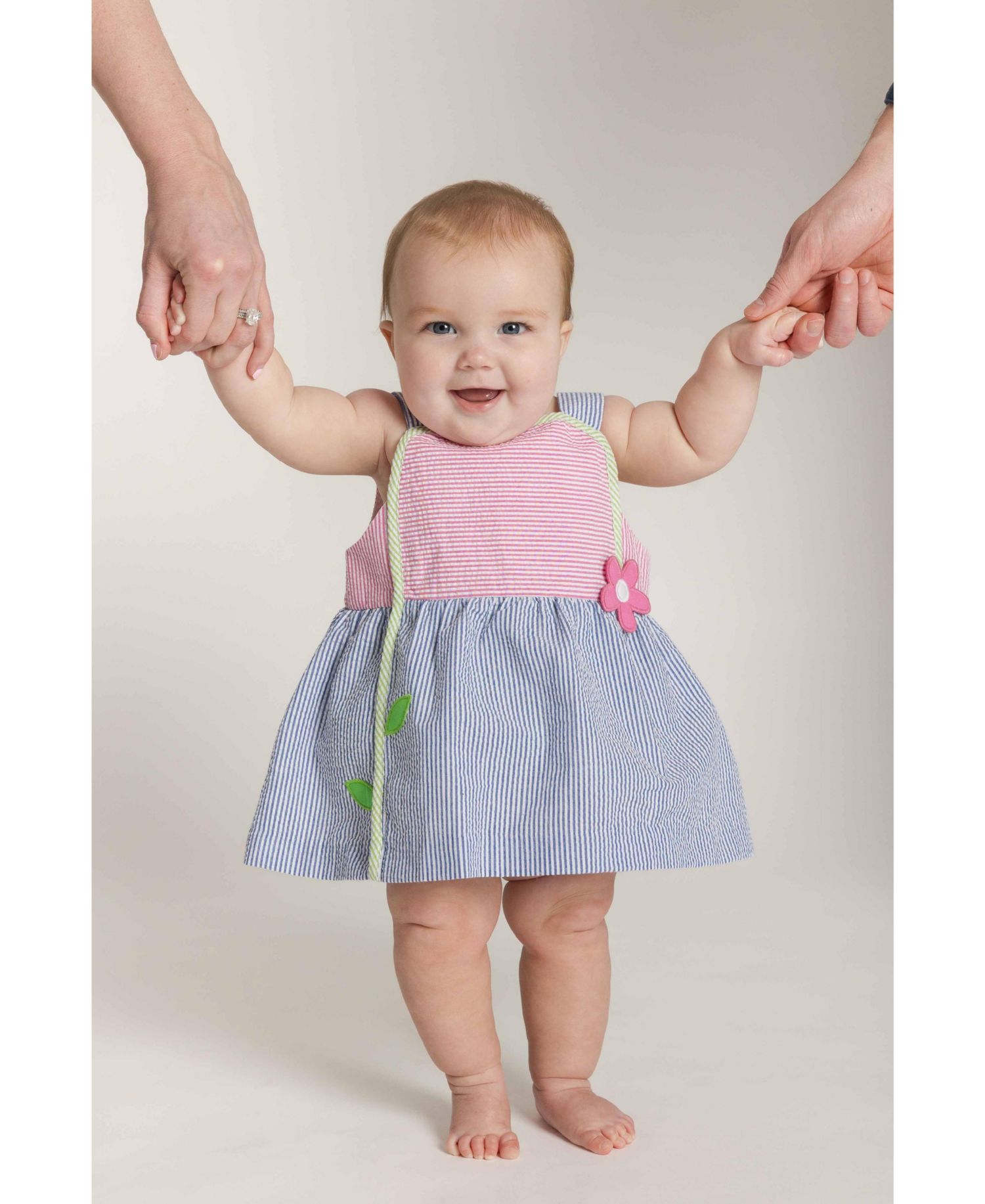 Little Girl Seersucker Dress With Flower