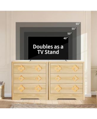 Oak 3 Drawer Tall Dresser with Decorative Boho Fronts, Bedroom Chest for Closet or Nightstand Use