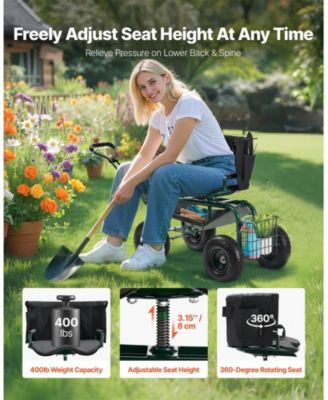 Adjustable Garden Stool with 360° Swivel Seat & Ergonomic Backrest