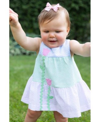 Baby Girl Seersucker Romper With Tulips