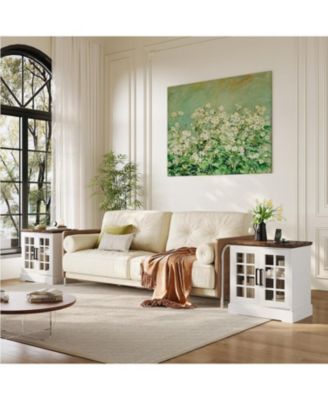 24" Farmhouse Nightstand with Charging Station - Rustic End Table with Adjustable Shelf, Nightstand Side Table Bedside Tables for Bedroom