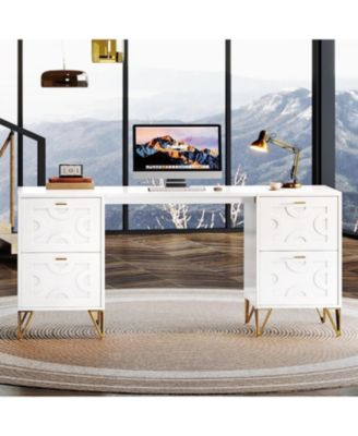 Computer Desk 59", Home Office Desk with 4 File Drawers, Writing Table Elegant