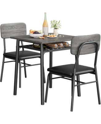 3-Piece Dining Table Set for 2 with Storage Rack, Wood Kitchen Table with Upholstered Chairs Set of 2
