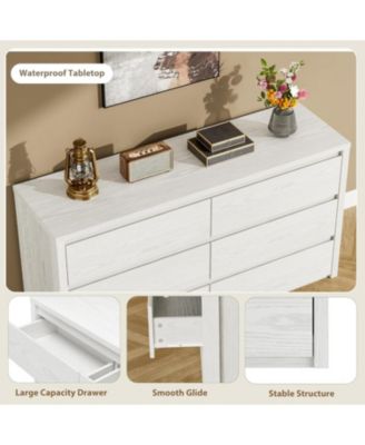 6 Drawer Dresser for Bedroom, Wide Wood Chest of Drawers Handle Free, Large Modern Dresser Storage Cabinet for Living Room
