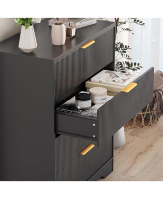 gaomon Fluted Dresser for Bedroom with 4 Drawers, 38.6 in Tall Modern Dresser with Gold Metal Handles, Wide Chest of Drawers for Living Room, Hallway