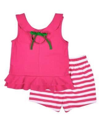 Little Girls Knit Top With Flower And Short Set