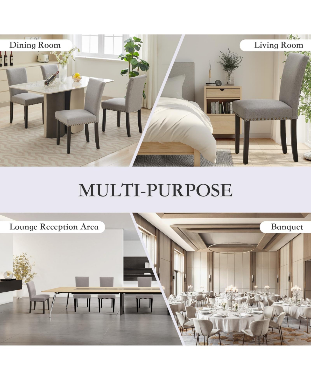 Gaomon Kitchen Table Set of 2 Nailhead Fabric Dining Chairs for Dining Room, Home Office, Living Room