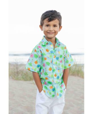 Little Boys Printed Linen Look Camp Shirt