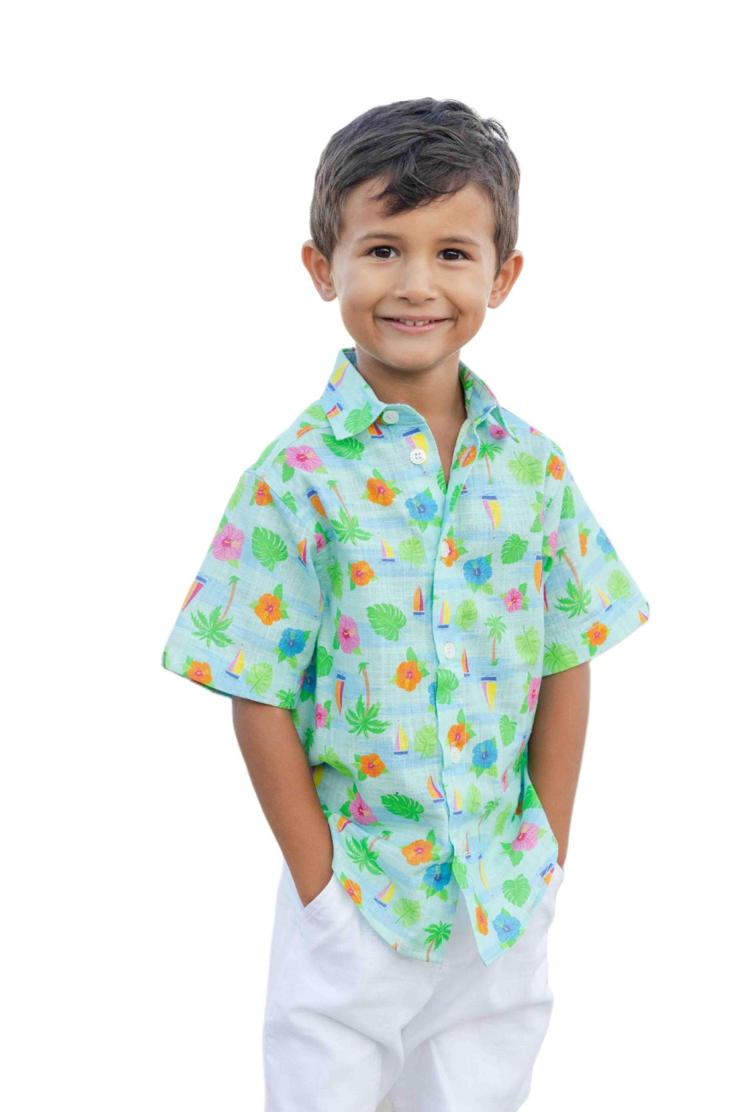 Little Boys Printed Linen Look Camp Shirt