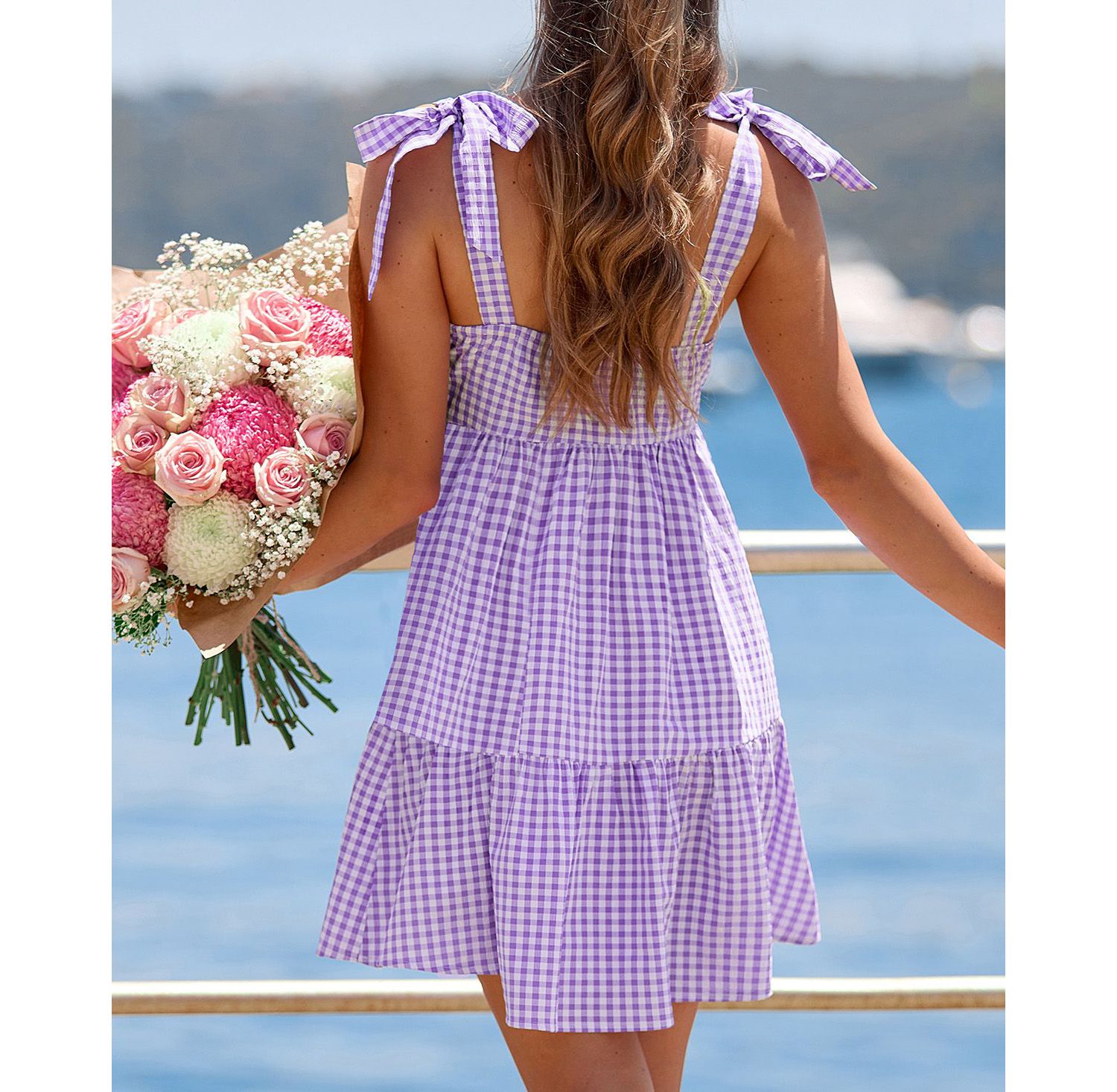 Women's Blackberry Jam Gingham Mini Beach Dress