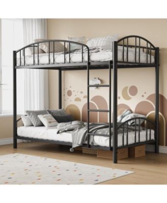Metal Bunk Bed Twin Over Twin, Heavy Duty Bunkbeds Frame with Arched Guardrail and Safety Ladder, Sturdy Steel Bed
