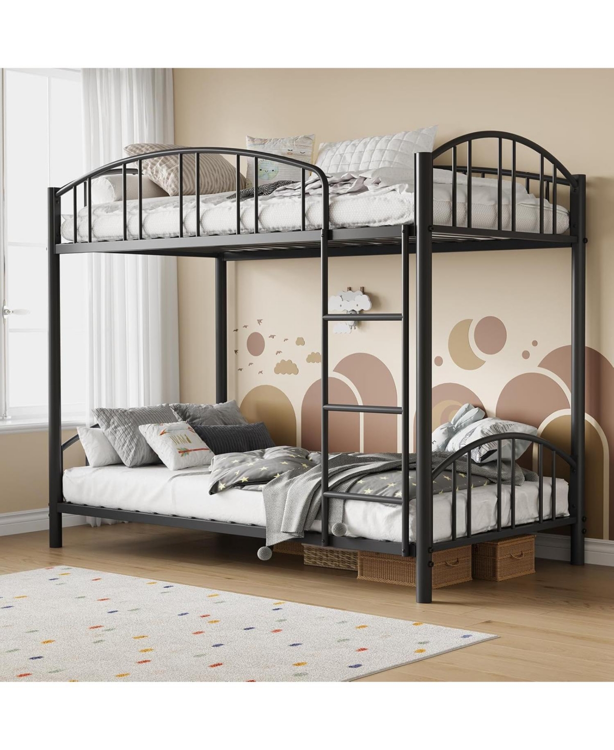 gaomon Metal Bunk Bed Twin Over Twin, Heavy Duty Bunkbeds Frame with Arched Guardrail and Safety Ladder, Sturdy Steel