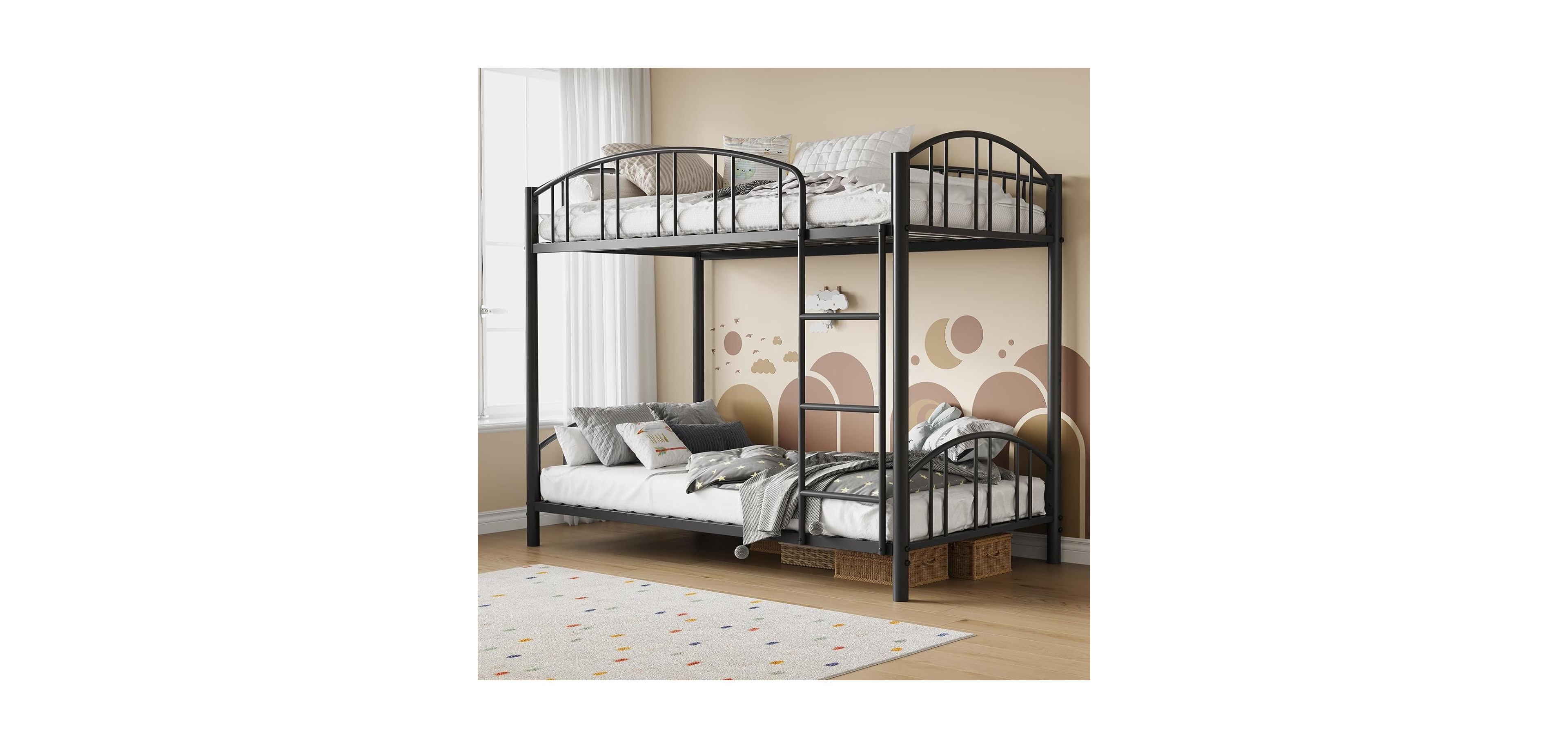 gaomon Metal Bunk Bed Twin Over Twin, Heavy Duty Bunkbeds Frame with Arched Guardrail and Safety Ladder, Sturdy Steel