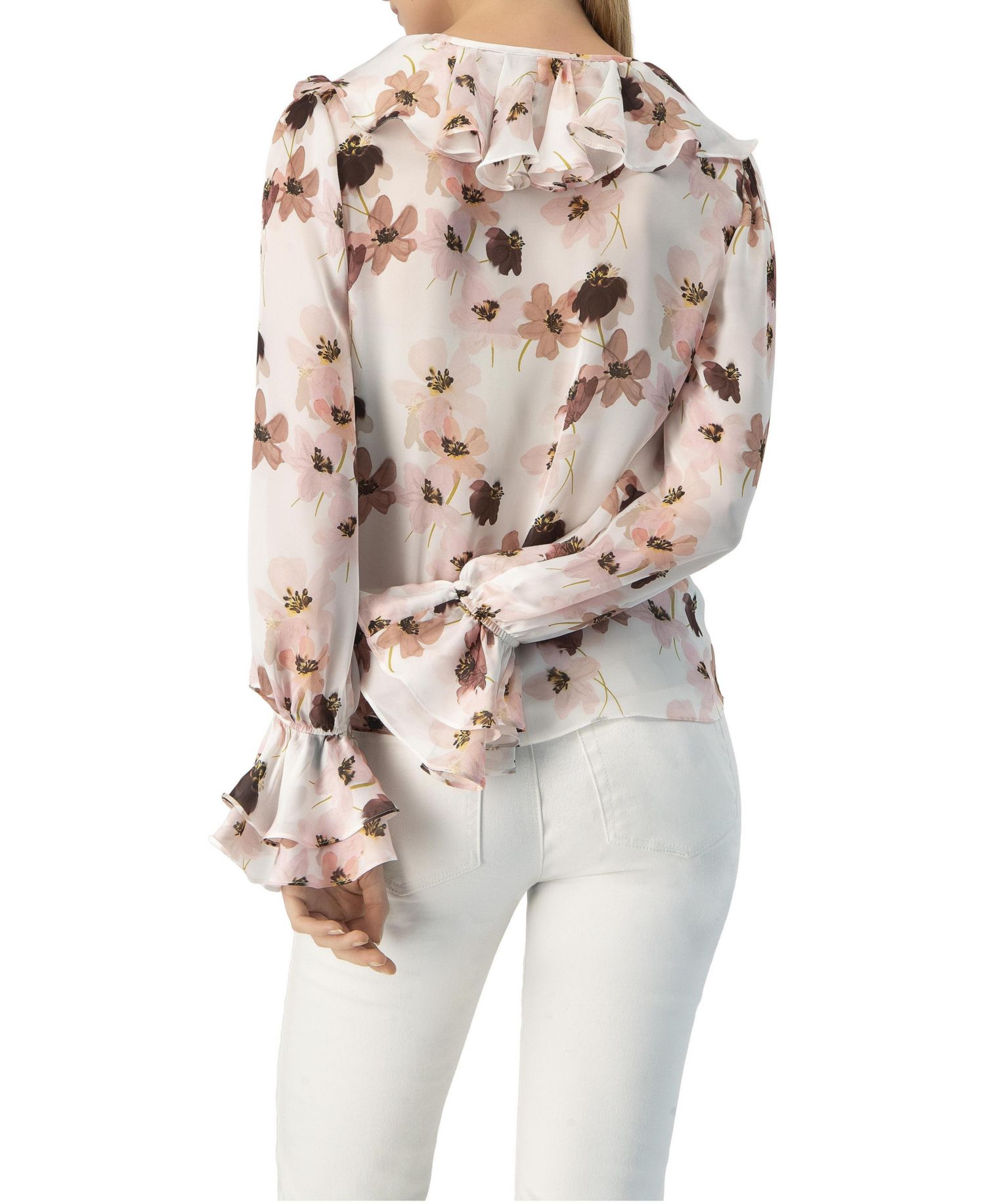 Women's Floral V-Neck Blouse with Ruffle Detail