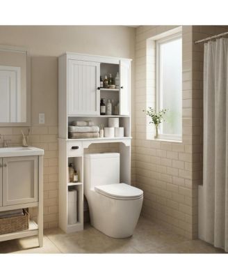 Over The Toilet Storage Cabinet, Bathroom Organizer, Space-Saving Farmhouse Toilet Shelf with Paper Holder