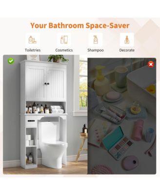 Over The Toilet Storage Cabinet, Bathroom Organizer, Space-Saving Farmhouse Toilet Shelf with Paper Holder