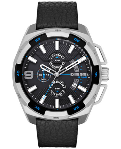 Diesel Men's Chronograph Heavyweight Black Leather Strap Watch 50x56mm DZ4392