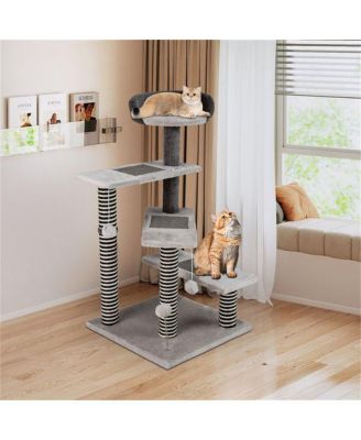 3-in-1 Cat Activity Stairs: 37-Inch Tiered Perches with Scratching Mats, Spring Ball & Dangling Toys for Climbing and Play