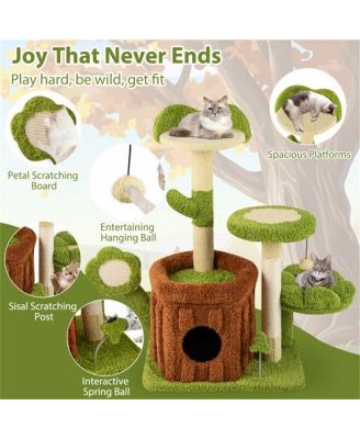 Machine-Washable & Space-Saving Cat Tree, 36-Inch Jungle Theme with Removable Peach Skin Cover, Sisal Scratching Post & Toys