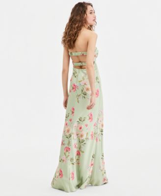 Juniors' Floral Print Strapless Gown