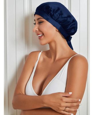 Silksilky Pure Silk Classic Ribbon Bonnet - Dark Blue 25$