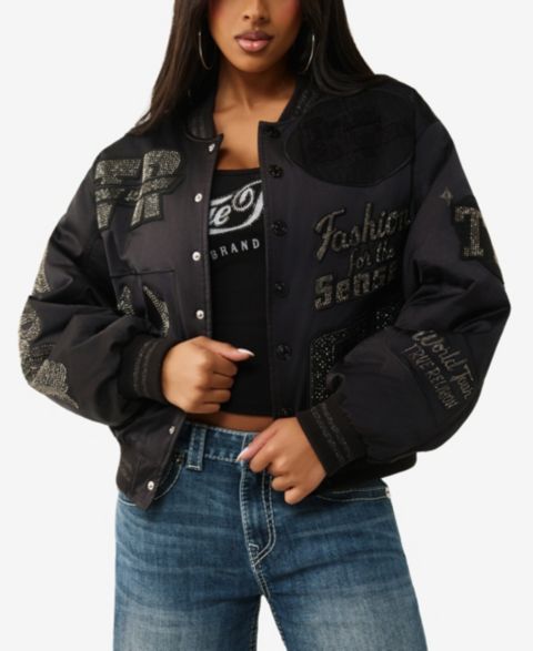 Женские куртки True Religion Women's Crystal Branded Nylon Bomber Jacket