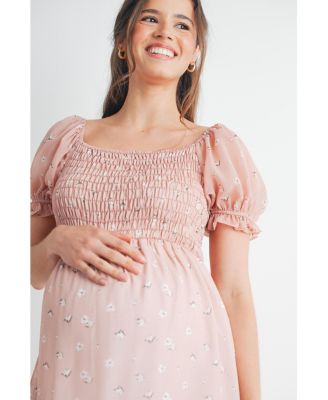 Maternity Floral Smocked Empire Waist Knee-Length Dress