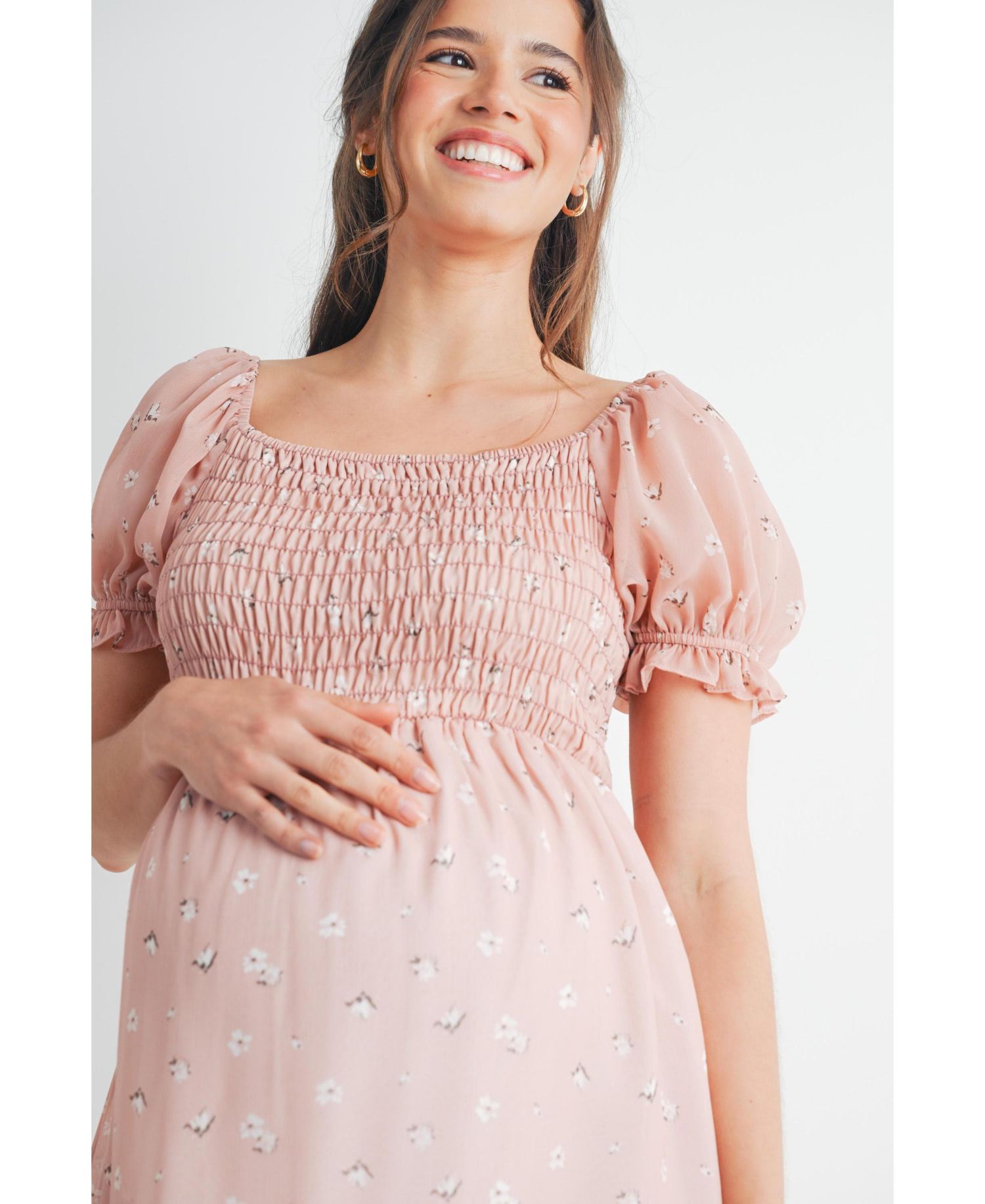 Women's Floral Smocked Empire Waist Knee-Length Dress
