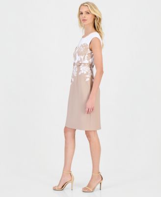 Women's Placed-Print Belted Sheath Dress