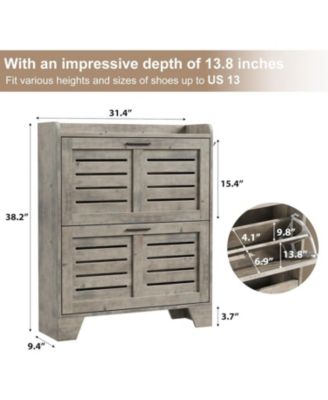 Narrow freestanding shoe cabinet with 2 flip drawers, hidden slim storage, and hooks, ideal for entryway or foyer.