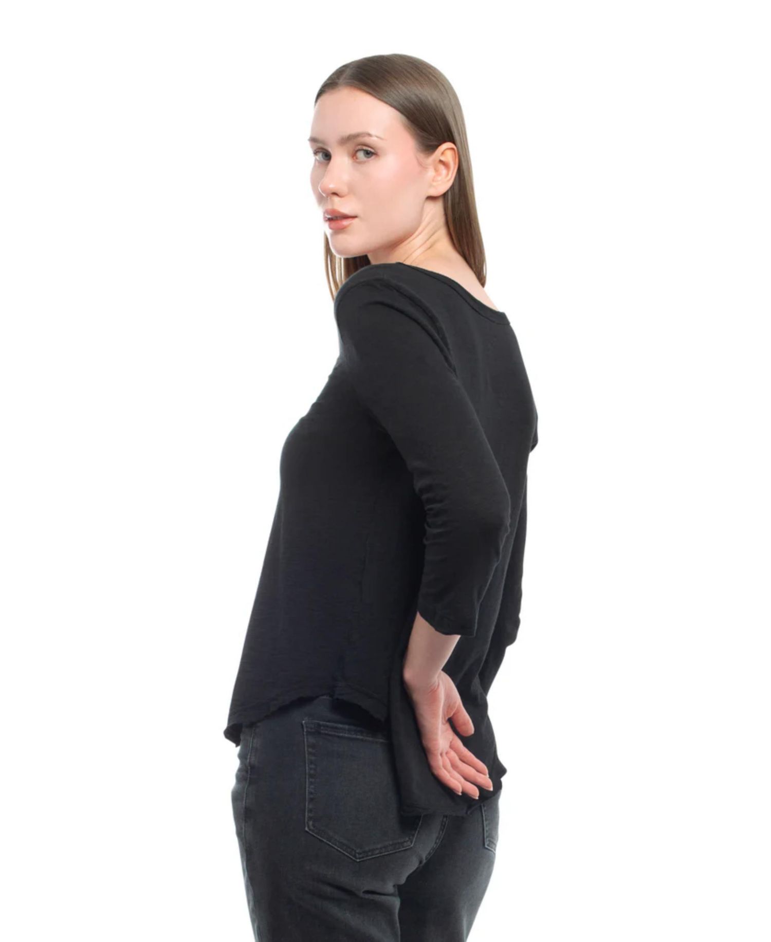 Women's Clothing 3/4 Sleeve V-Neck Shirttail Tee