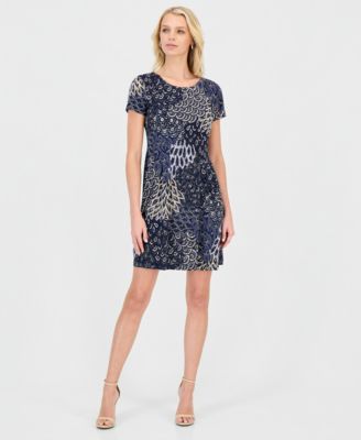 Women's Printed Short-Sleeve Fit & Flare Dress