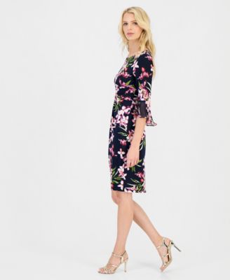 Women's Floral-Print Flounce-Sleeve Dress