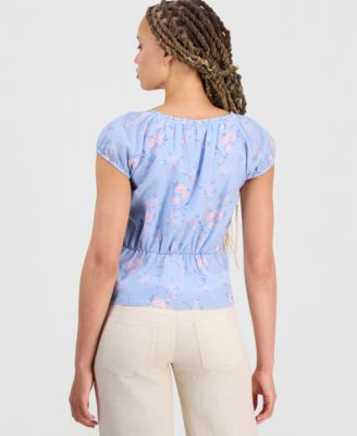 Women's Round-Neck Ruched Button-Front Top