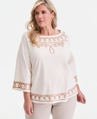 Women's Cotton Soutache 3/4-Sleeve Top