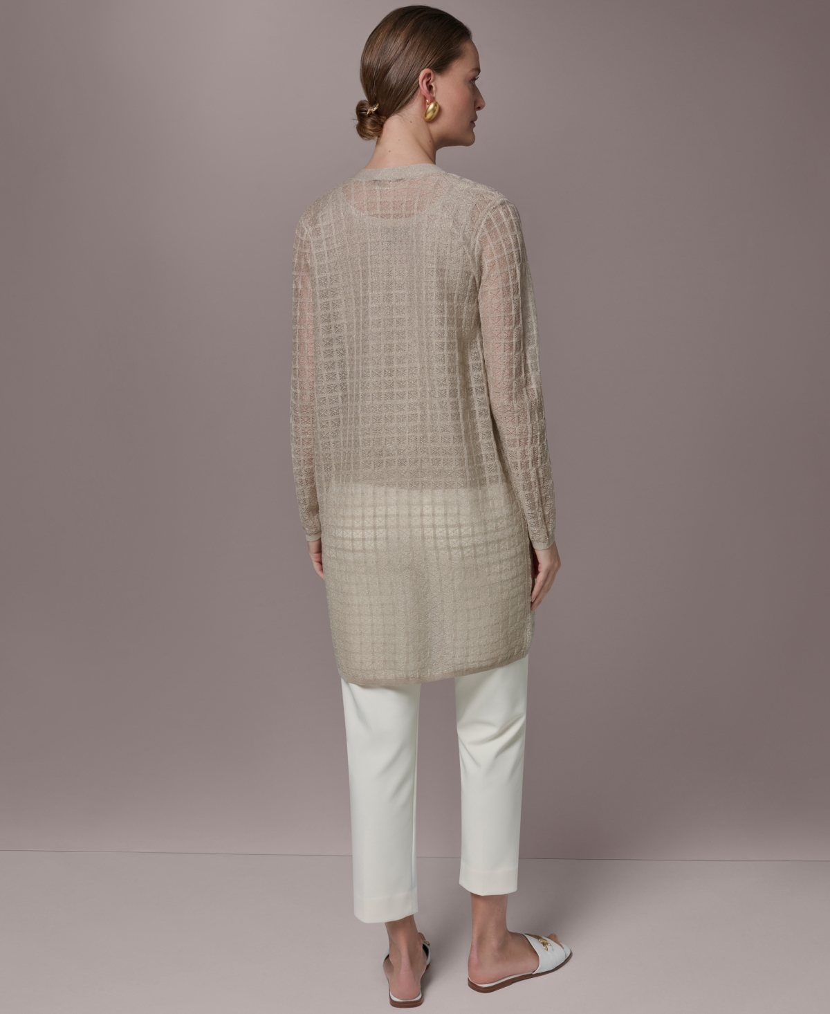 Donna Karan New York Women's Grid Pattern Long-Sleeve Cardigan
