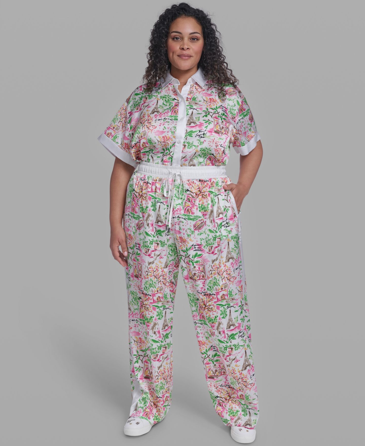 Женские брюки KARL LAGERFELD PARIS Plus Size Printed Soft, цвет: Розовый разноцветный — фото 2