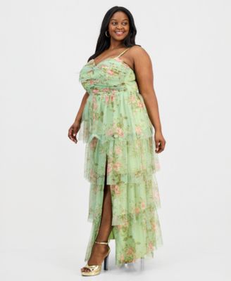 dress long mesh plus flowers Modelyn Women's Floral Print Mesh Long Sleeve A-Line Waist Cinched Romantic  Vacation Elegant Plus Size Dress Fall