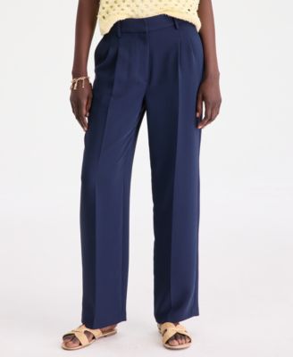Women's High-Rise Polished Crepe Pleated Wide-Leg Pants