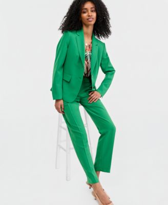 Double-Button Blazer, Pleated-Neck Top & Slim Pants