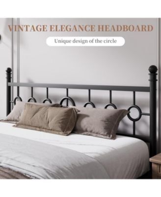 Metal Bed Frame with Vintage Circular Headboard and Footboard, Heavy-Duty Iron Platform Bed, No Box Spring Needed, Noise-Free Design