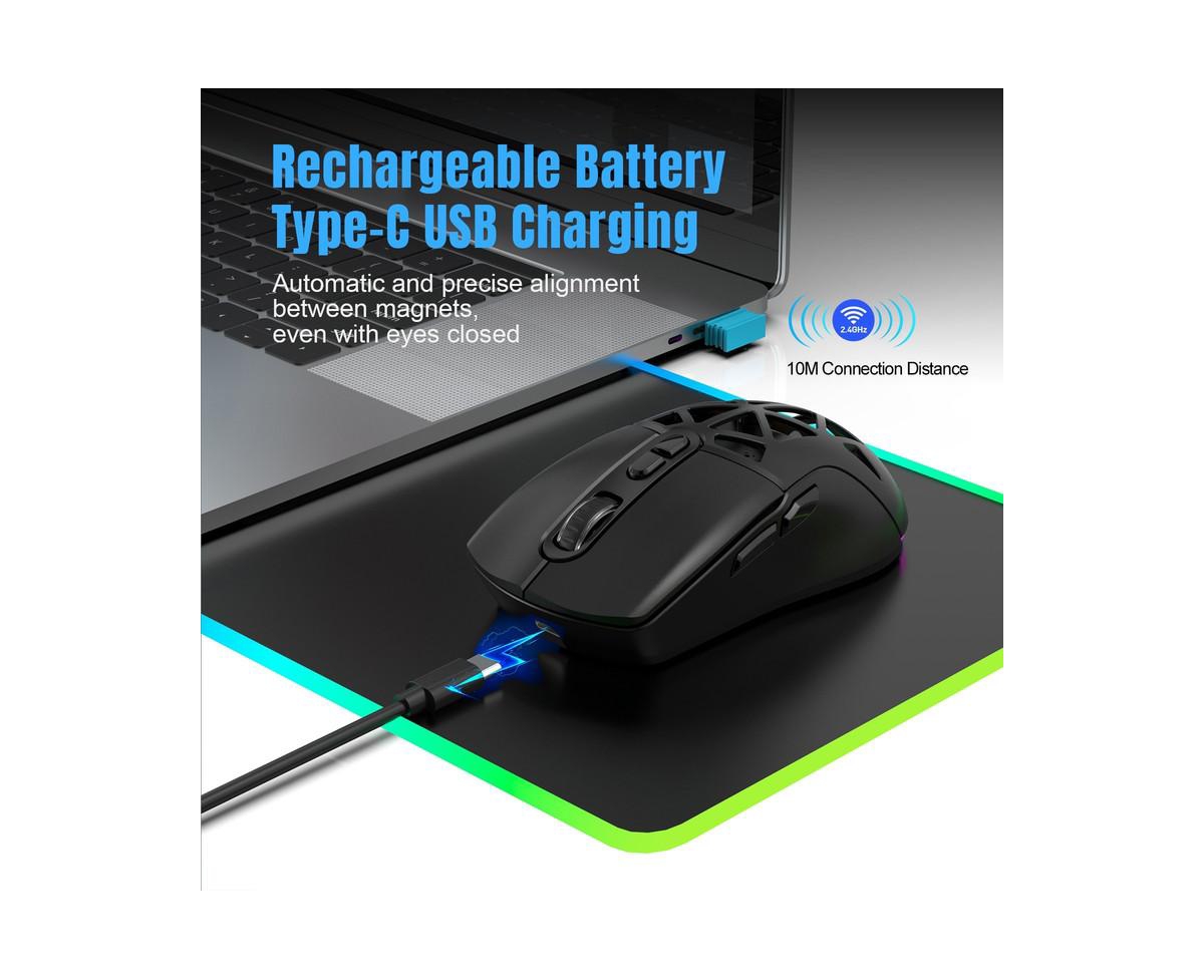 Risokeys Dual-Mode Wireless Gaming Mouse,Rgb Backlit Rechargeable 650mAh,4 Adjustable Dpi 800-4800,Silent Click,Ergonomic Honeycomb Design