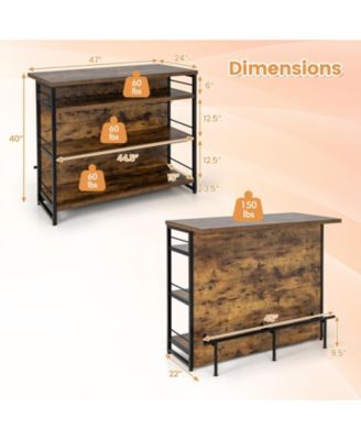 4-Tier Mini Bar Kitchen Island with Footrest and Wine Rack, Storage Cart