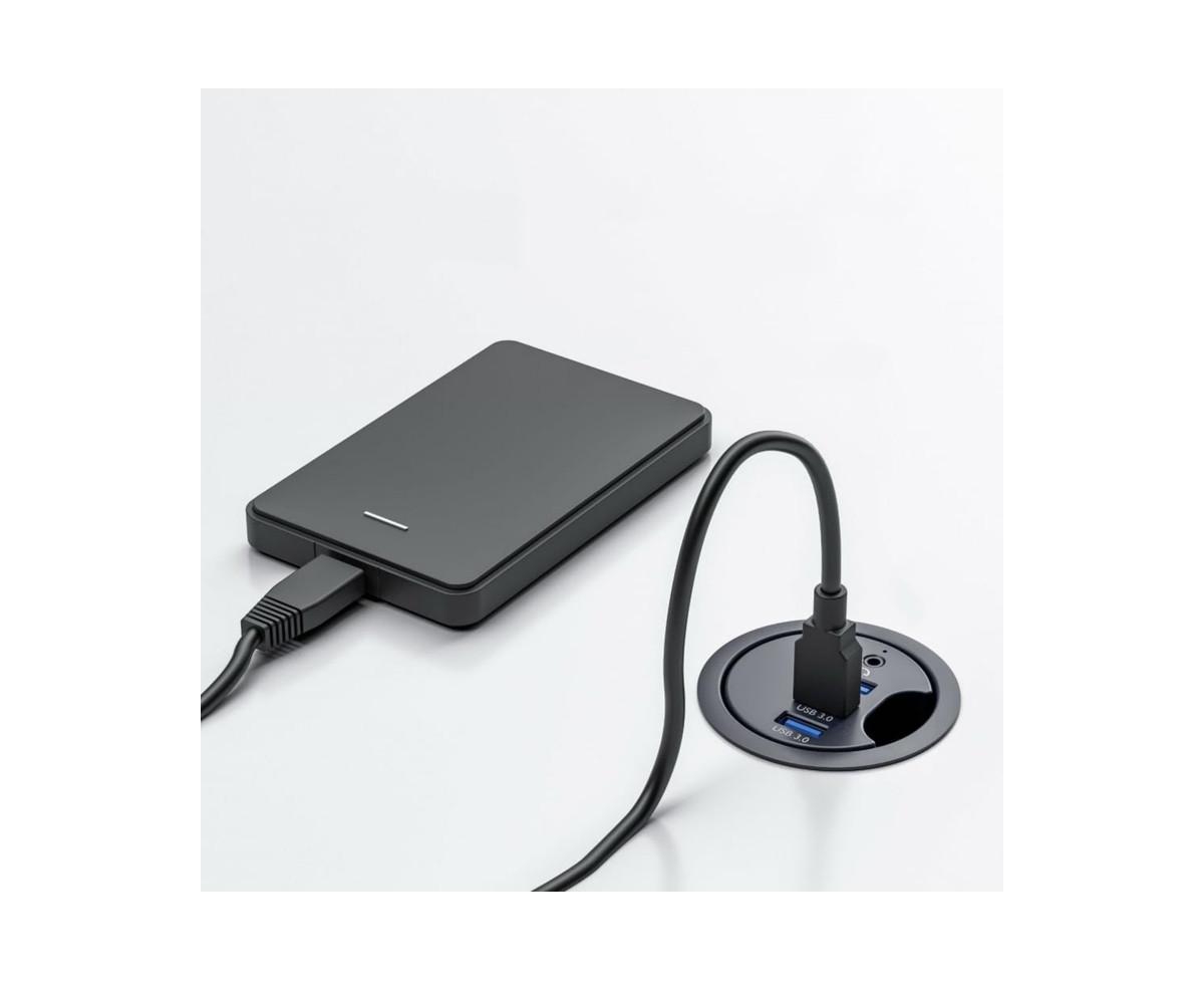 Risokeys 3-Port Usb 3.0 Desk Grommet Hub - with Audio Interface, 5Gbps Data Transfer, Desktop Splitter for Home/Office