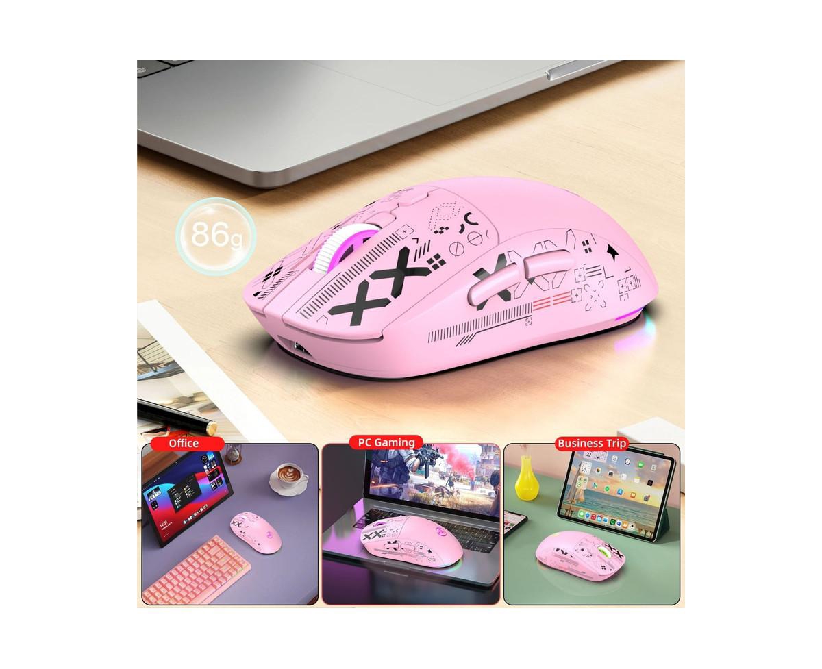 Risokeys Tri-Mode Wireless Gaming Mouse, Graffiti Design, 3600 Dpi Adjustable, Silent Click, 650mAh Rechargeable, Wired+2.4G+BT5.3