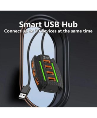 10-Port USB 2.0 Hub - Ultra-Slim Multiport Splitter - Ideal for Laptop, Desktop, PC, Printers & HDDs