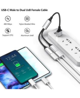USB C to Dual USB A Adapter, 480Mbps Data Transfer,Aluminum Hub for Laptop/Car/Phone, Ideal for Commuters, Gamers