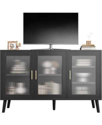 Sideboard Buffet Cabinet, Large Sideboard Cabinet with 3 Fluted Glass Doors and Removable Shelves