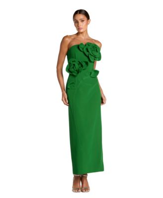 Petite Crepe Strapless Midi Dress with 3D Flower Detail